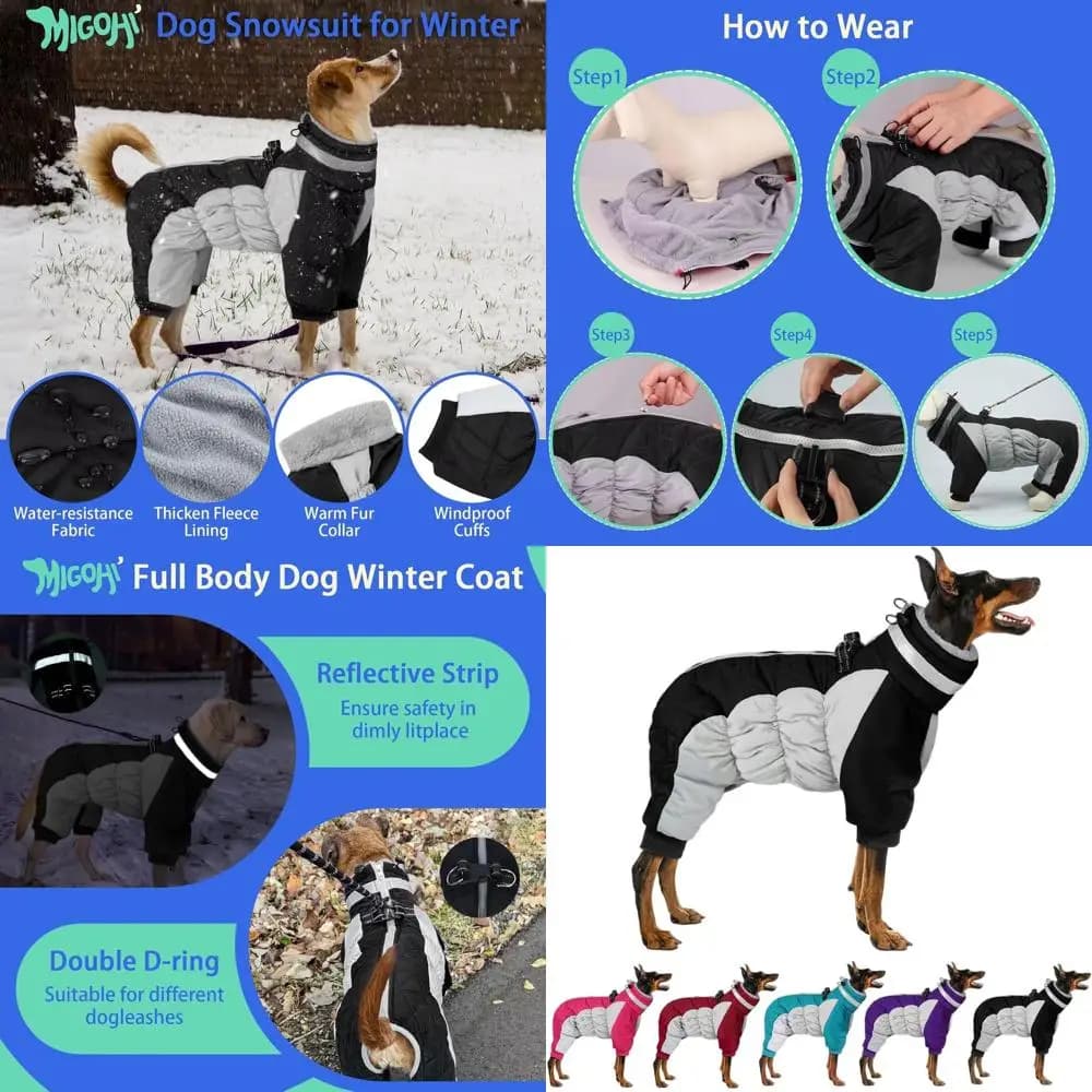Cappotto Invernale Riflettente per Cani di Taglia Media, Caldo e Completo, con Imbracatura, Fodera in Pile e Cerniera