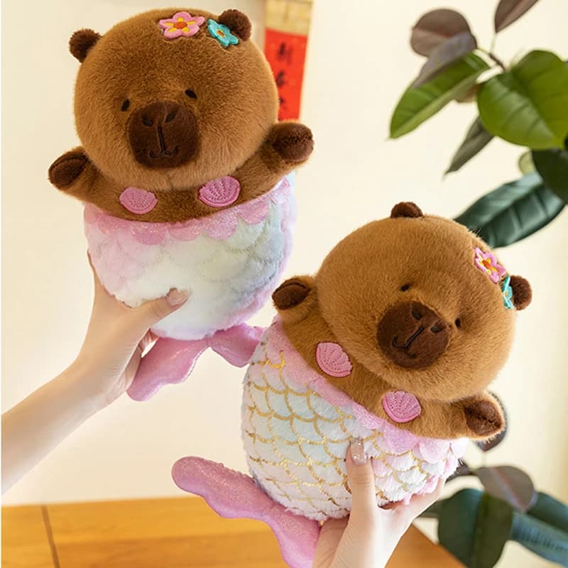 Peluche Capibara Sirena da 35 cm, Divertenti Bambole Animali Simulati, Compagni di Sonno, Ornamenti Decorativi, Regali di Compleanno per Bambini