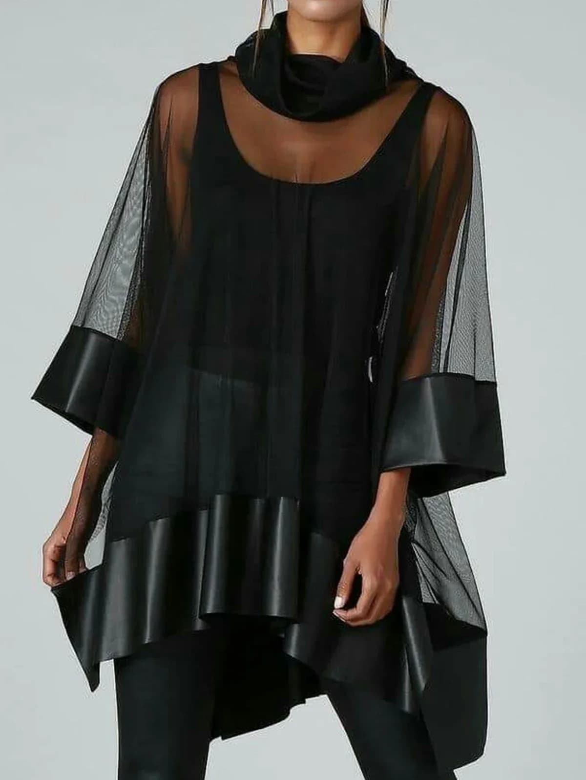 Camicetta in Rete Trasparente a Tre Quarti con Collo Alto, Casual, Sexy, Streetwear, Vintage, Top Estivo per Donne Estate 2026