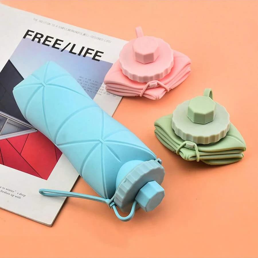 1 tazza pieghevole in silicone da 600 ml - Bottiglia d'acqua portatile da viaggio per esterni, per uso alimentare con colori vivaci, design pieghevole