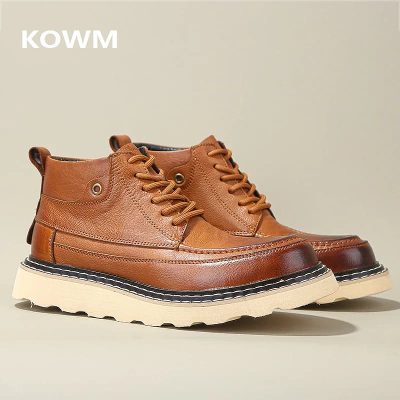 KOWM Scarpe da trekking stivali da passeggio da uomo Stivali da moto in pelle bovina britannica scarpe da trekking casual alla caviglia scarpe da ginnastica da viaggio con suola spessa