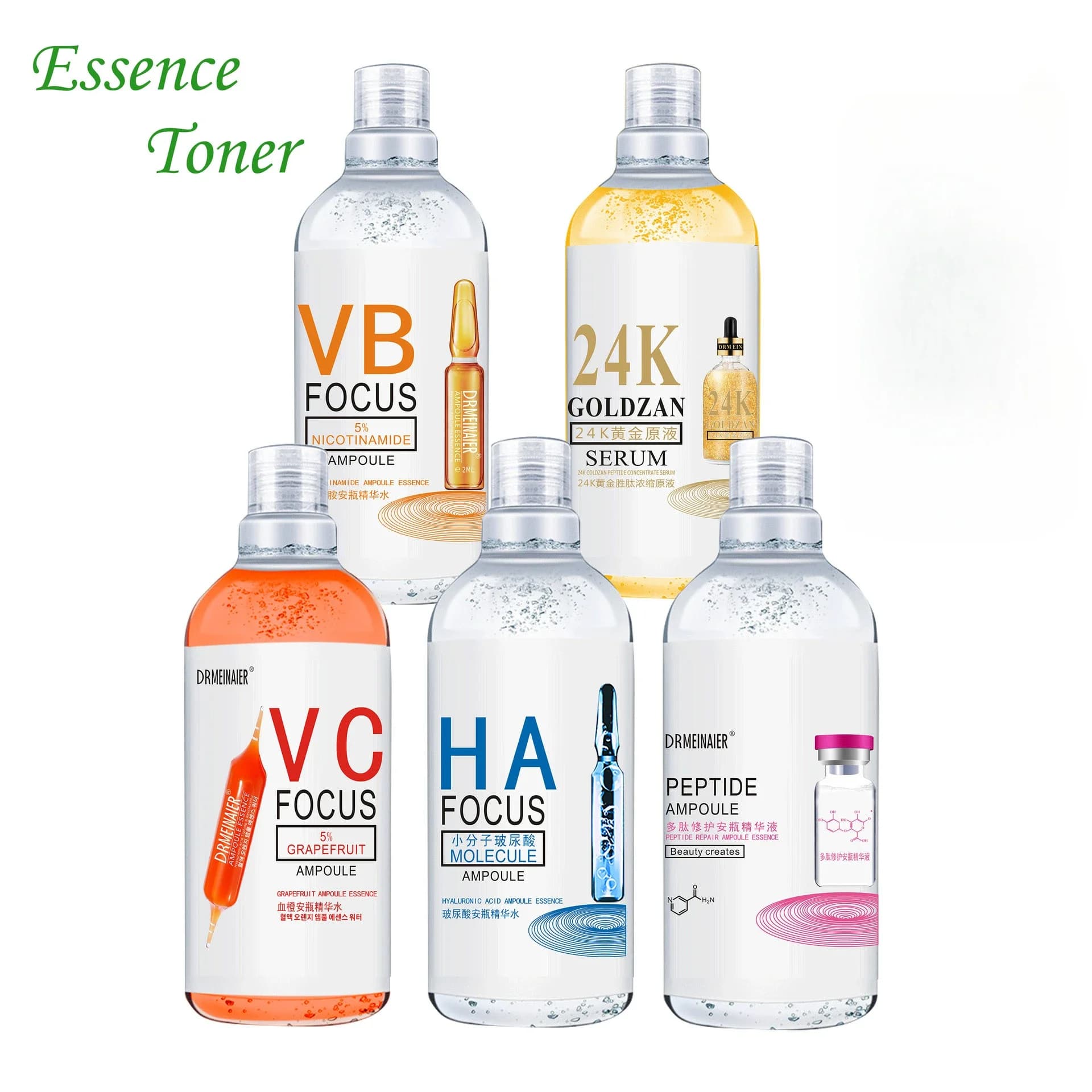 500ml 24K Gold Fiala Essence Vitamin C Hyaluronic Acid Nicotinamide Polypeptide Hydrating Skin Water Scraper