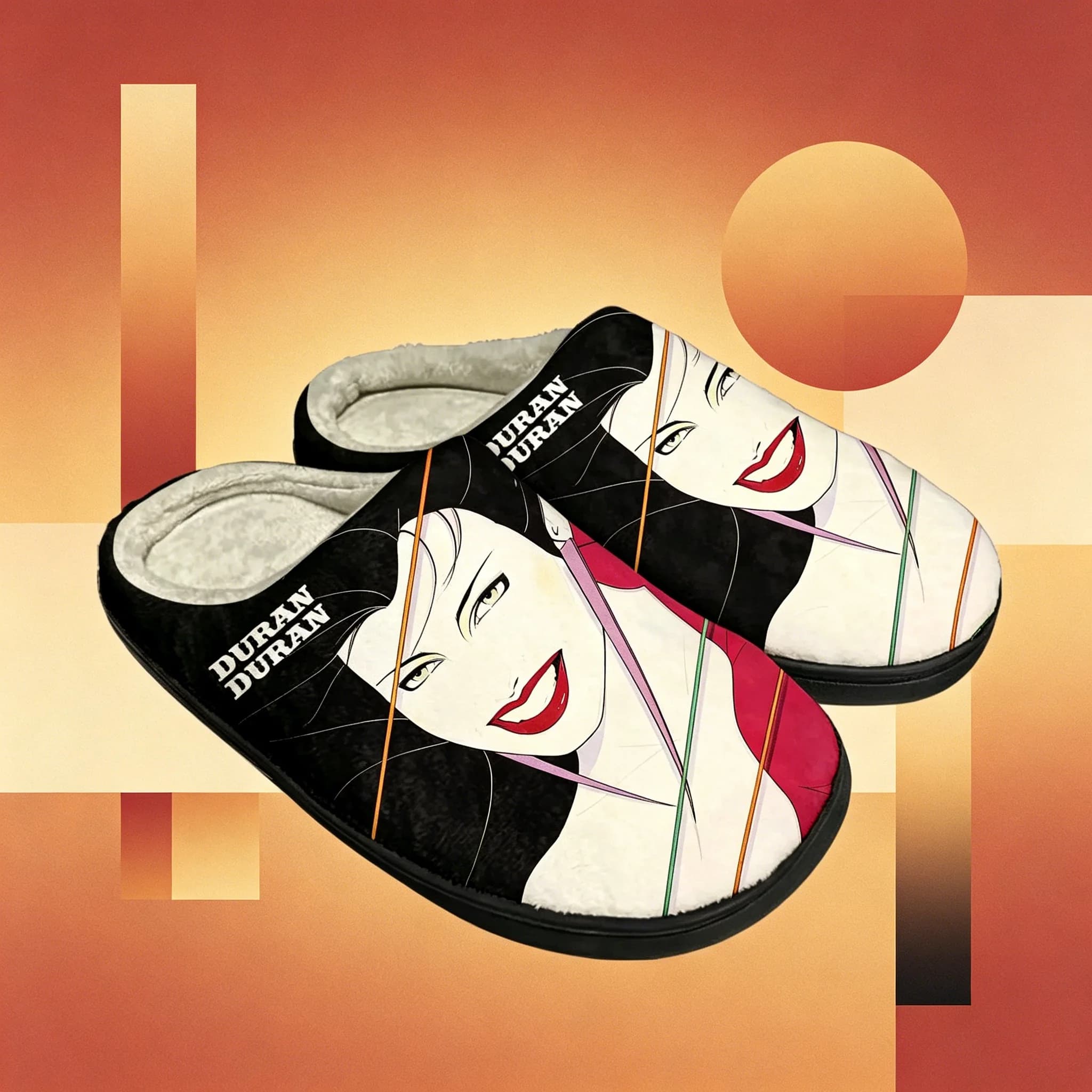 Duran Band Casual Low-top Custom Cotton Slippers, Trendy Music Element Print, Street Style Fashion Cotton Slippers