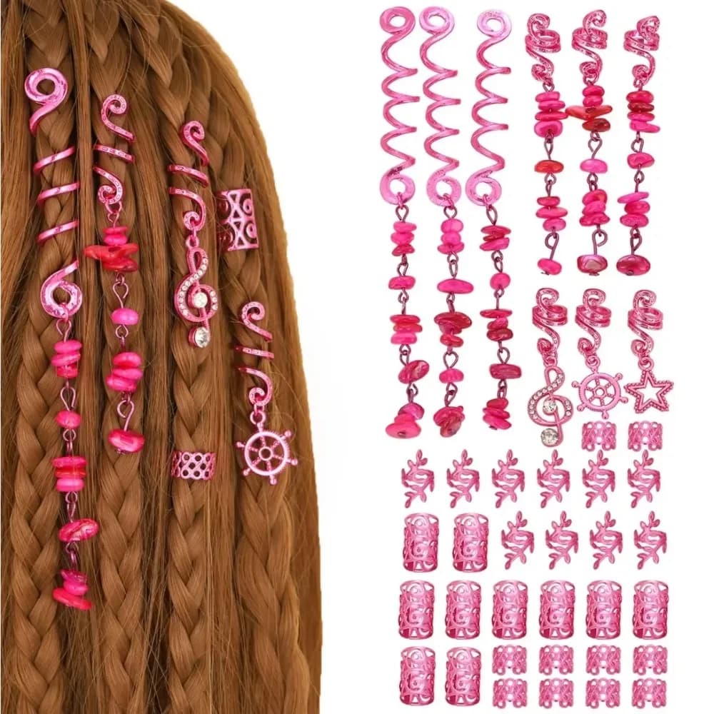 10 Pz Pink Viking Spiral 3D Band Hair Tubes Dreadlock Dreadlock Beads Clips Rings Women's Jewelry Accessories for Hair Style