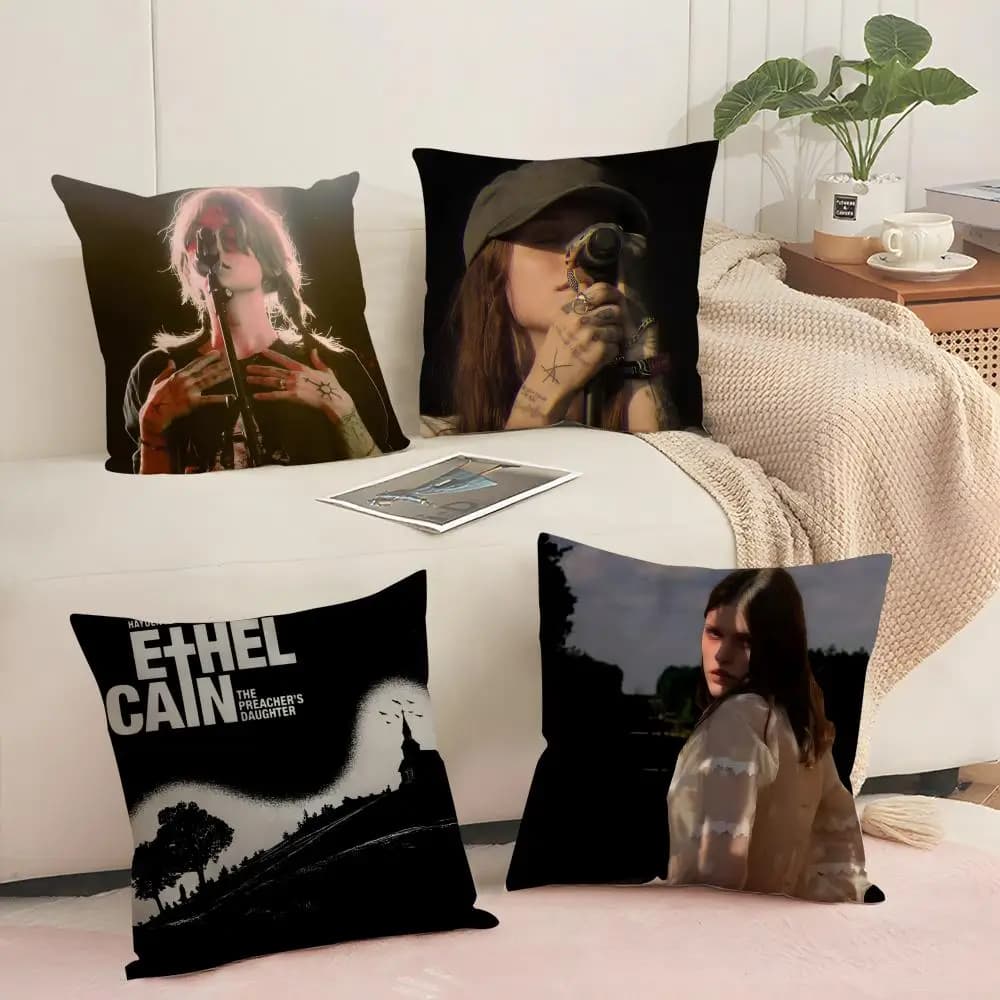 Singer E-Ethel C-Cain Cushion Cover Silky Short Plush with Invisible Zipper Dustproof Sofa Pillow Case for Home Decor