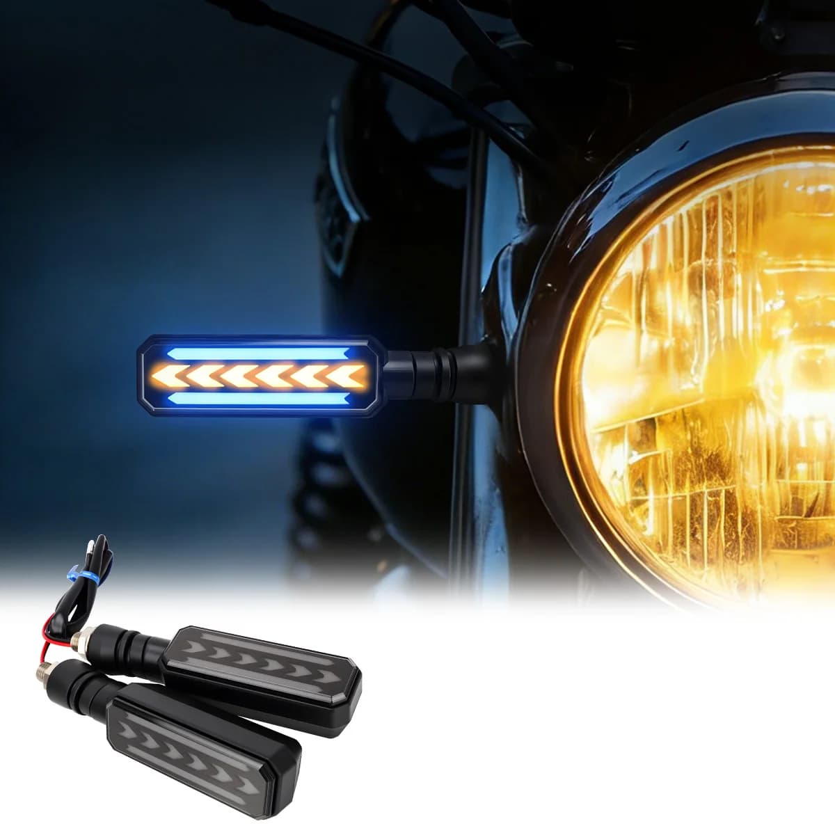 1 Paio di Indicatori di Direzione LED per Moto, Luci Sequenziali a 6 Frecce, Indicatori di Direzione Bianchi e Gialli, Luci Diurne DRL, Fanale Posteriore