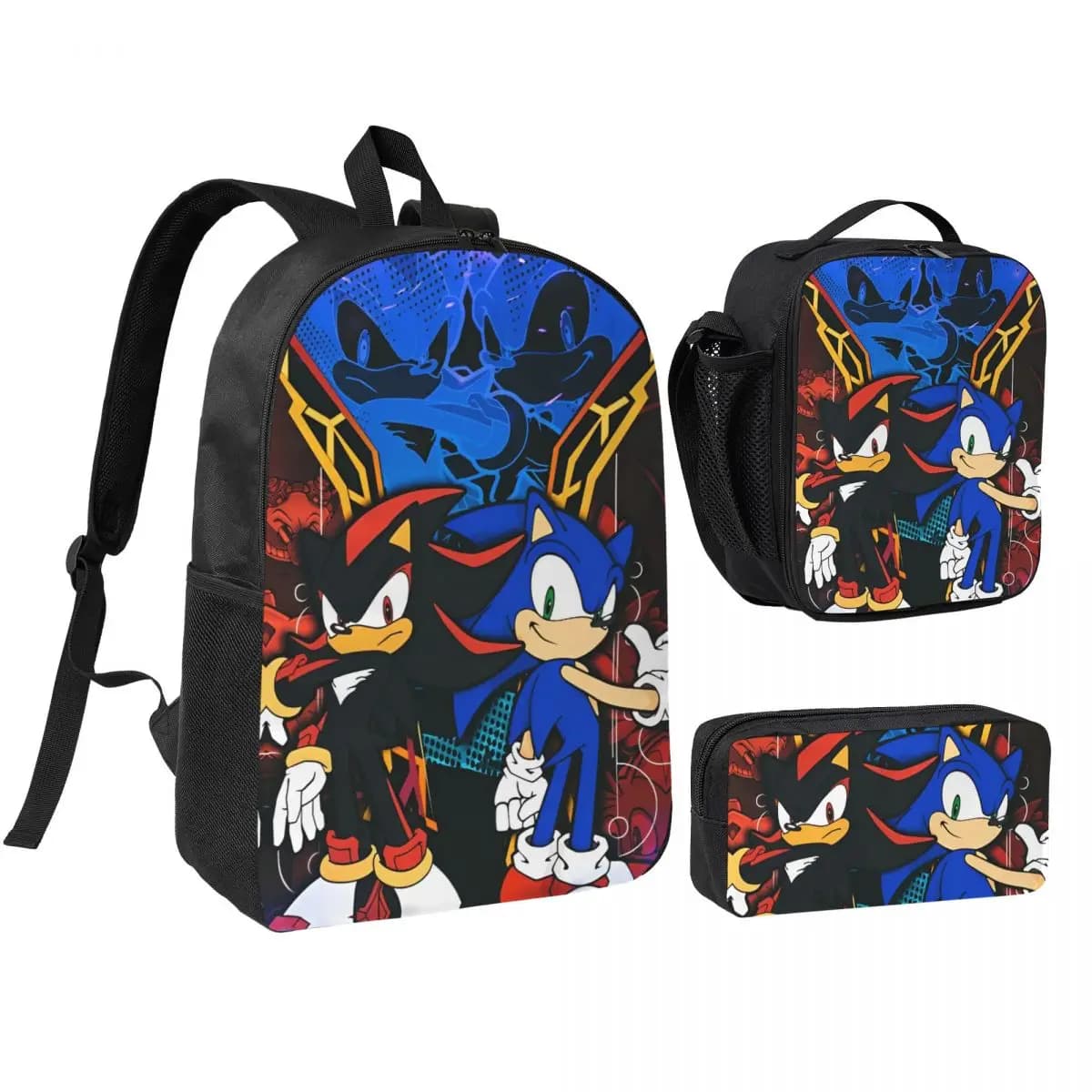 3pecs/set Sonices Cartoon Anime Zaino per ragazzi Ragazze Ritorno a scuola College Zaino Borsa per il pranzo Astuccio per matite