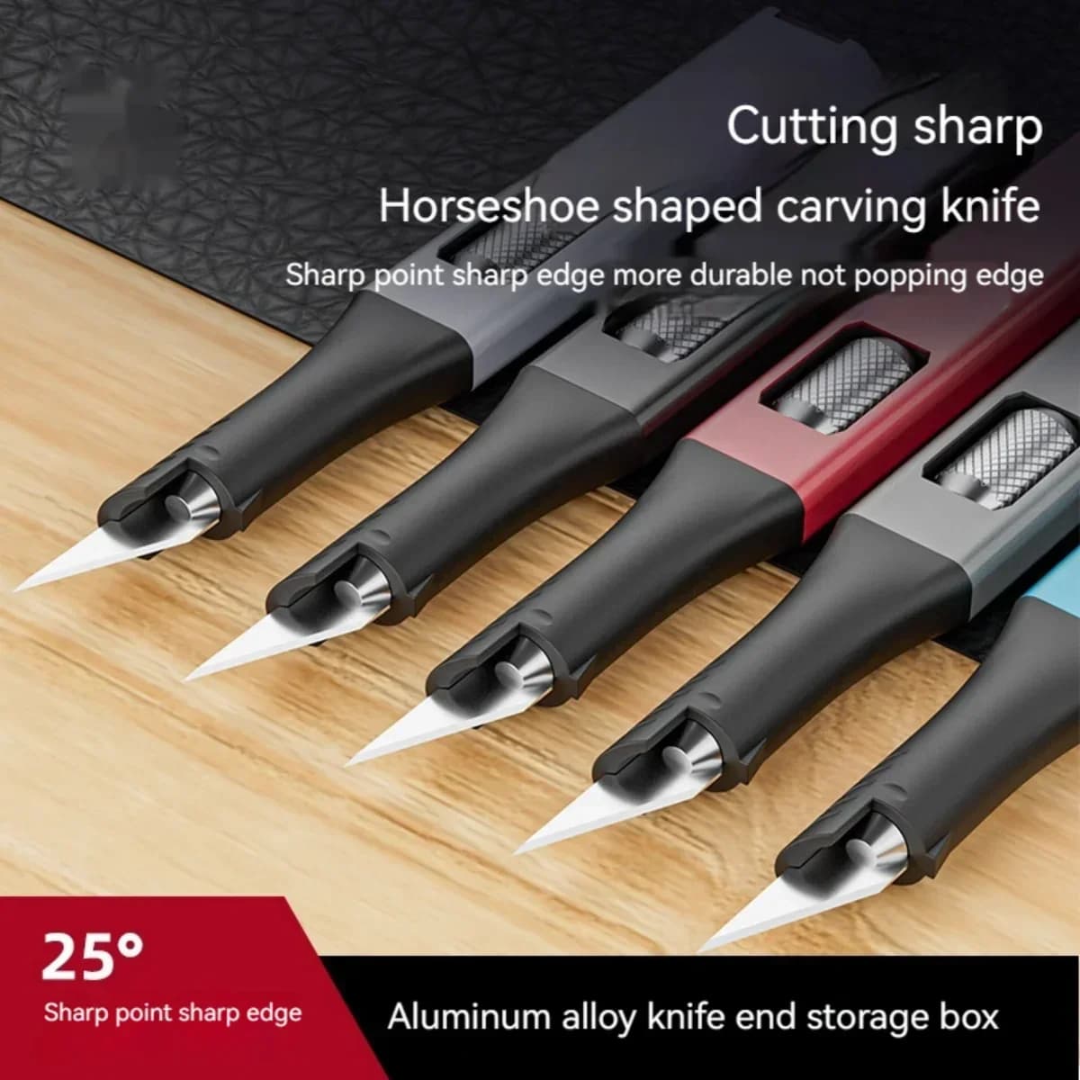 Pen-shaped DIY aluminum handle carving knife comes with 5 horseshoe art blades that can be replaced by yourself outdoor knives