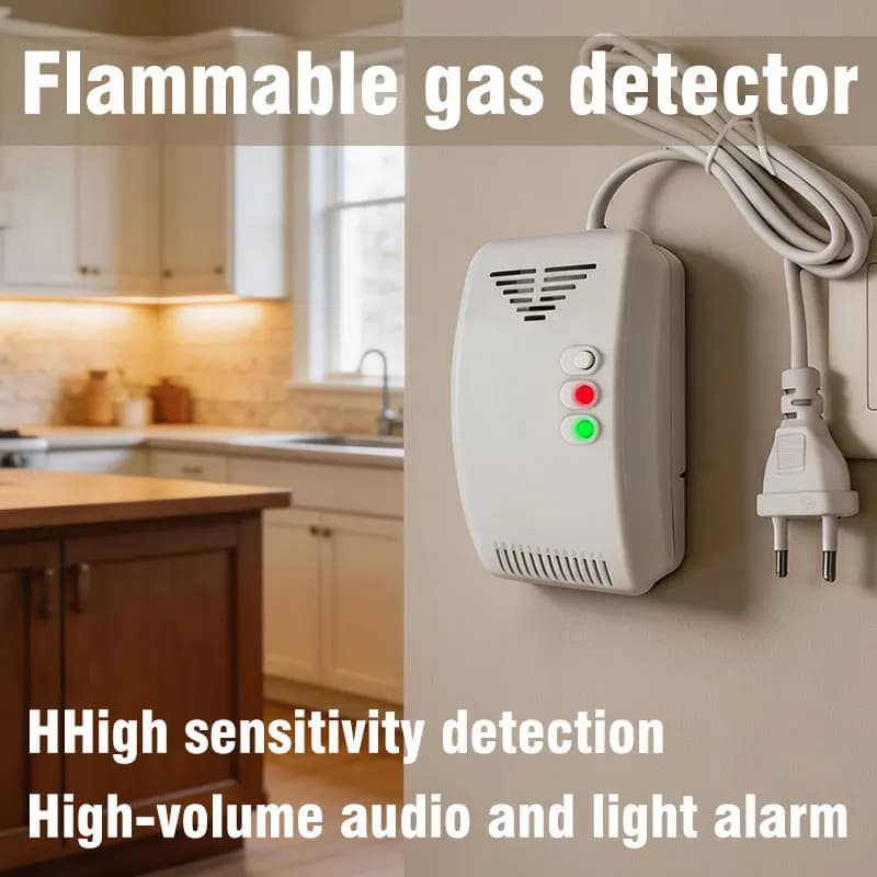 Household Kitchen Natural Gas / Liquefied Gas Leakage Detector - Combustible Gas Alarm Sensor - Plug-in Audible and Visual Alarm