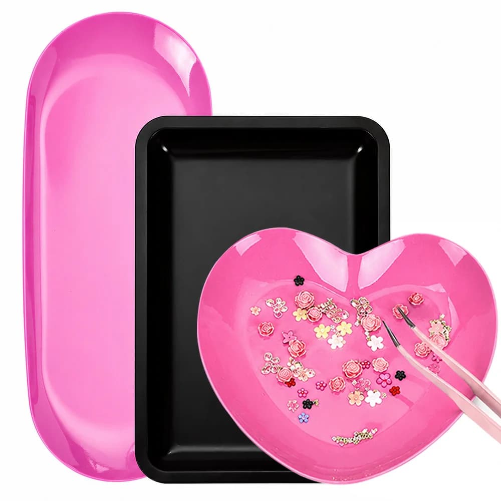 2 Pezzi Vassoio Portaoggetti in Acciaio Inossidabile per Manicure, Espositore per Nail Art, Gioielli, Strass, Pinzette, Tronchesine, Organizzatore Cosmetici