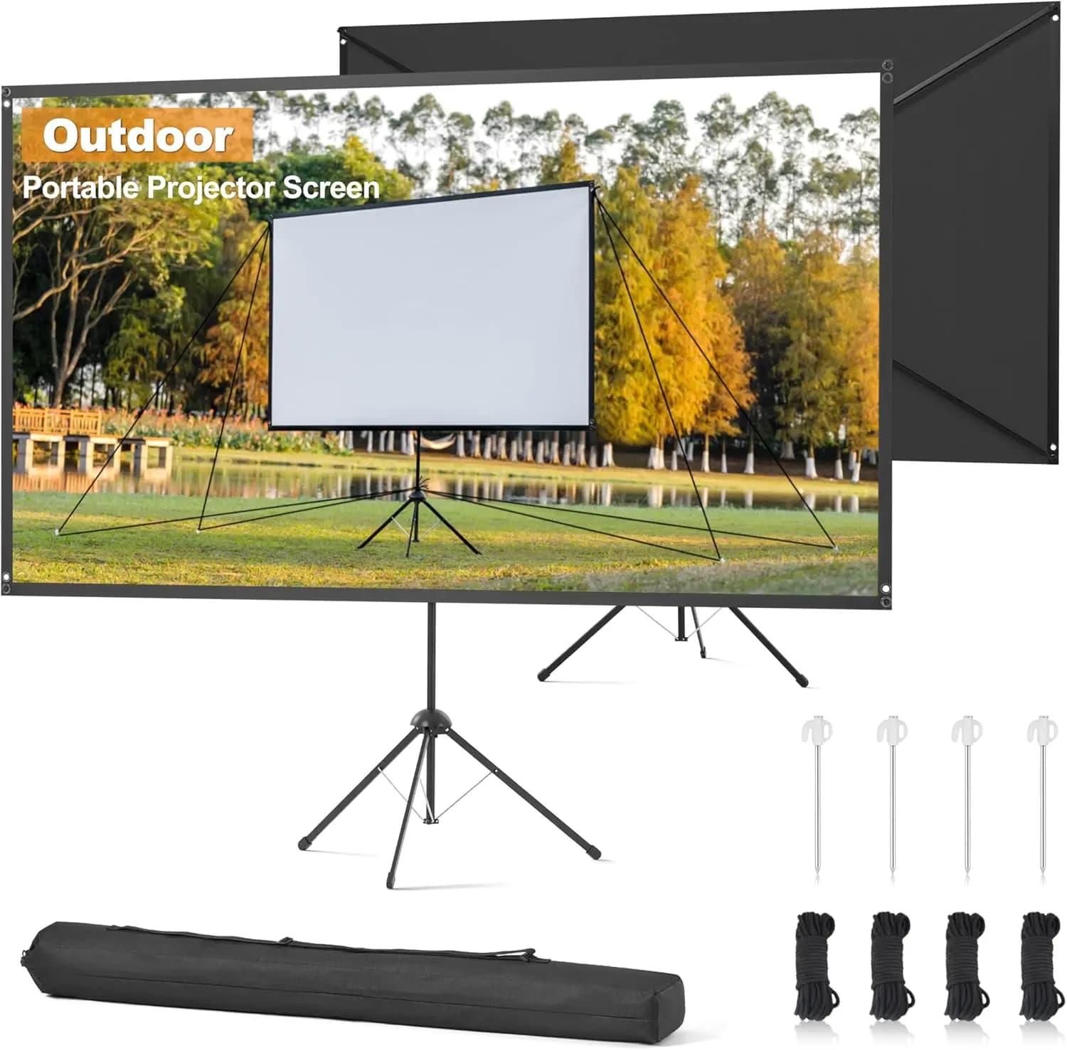Schermo per Proiettore da Esterno 100 Pollici, 16:9 ad Alto Guadagno, Portatile con Supporto, Resistente al Vento per Campeggio e Home Theater
