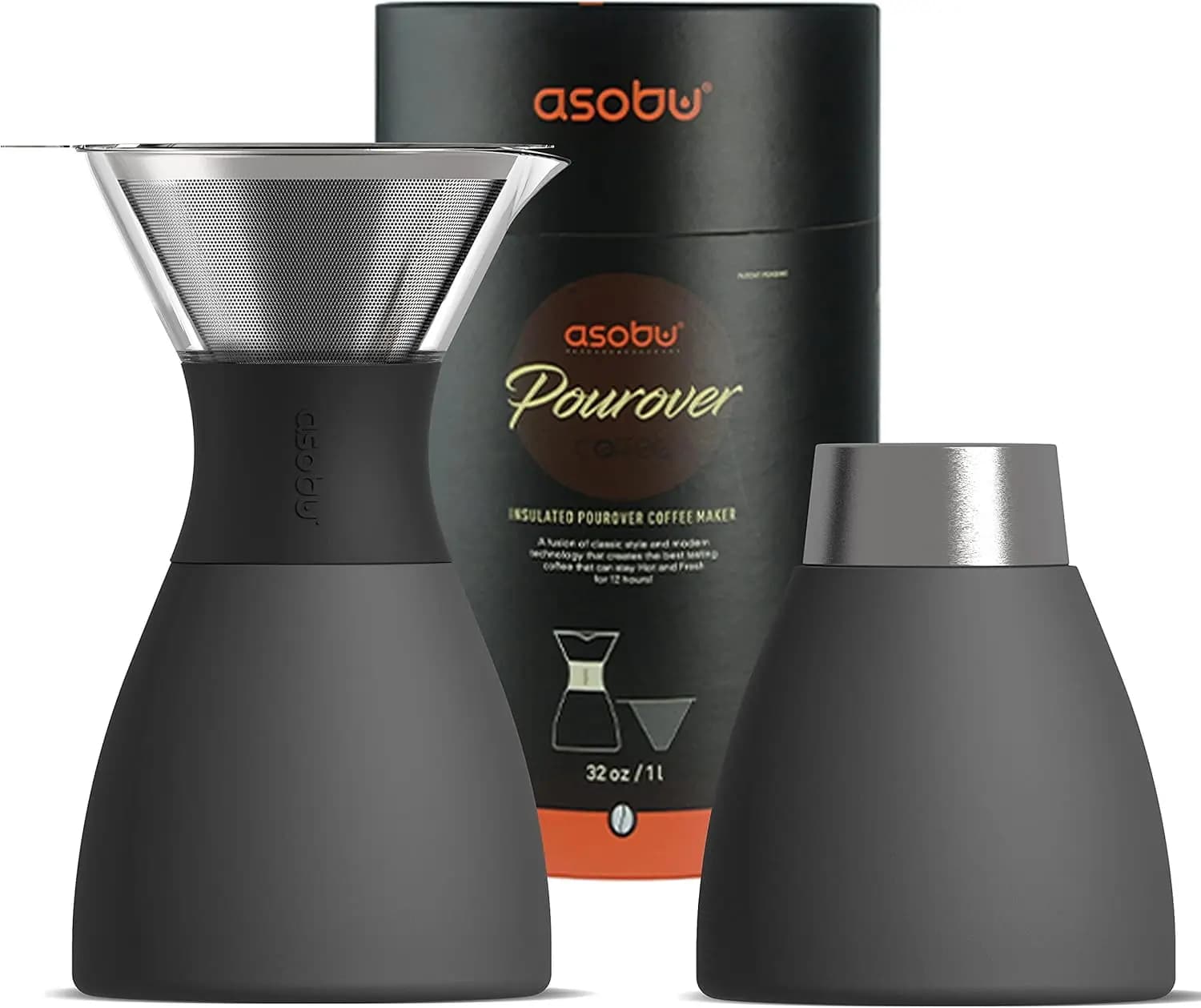 Insulated coffee maker to pour over (32 oz.) Double wall vacuum cleaner, stainless steel filter and Take on the Go caraffa (Fumo)