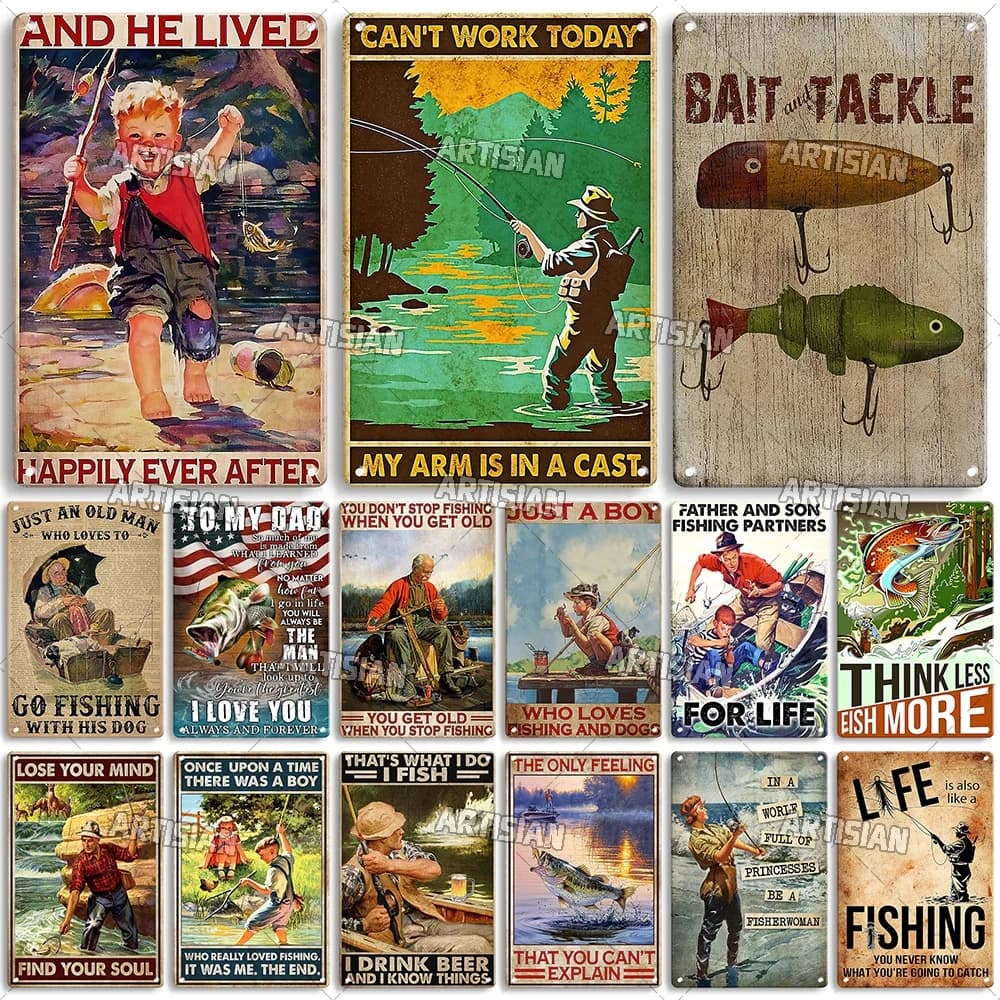 Artisian Pesca Targa in metallo Sport Targa in metallo Esca Esca Poster decorativo Decorazione da parete Garage Bar Pub Club Hotel Cafe Cucina Casa