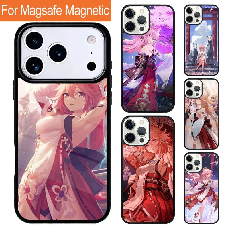 Genshin Impact Yae Miko PRINT Magnetic Phone Case For iPhone 17 Pro 16 15 13 12 11 Pro Max Air 14 Plus With Magsafe Cover