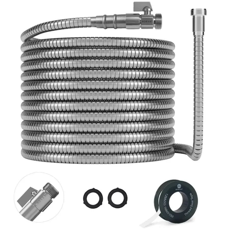Stainless Steel Garden Pipe 45 Meters with ON/OFF Valve in Brass, Water resistant, Garden and Exterior, Light NoK