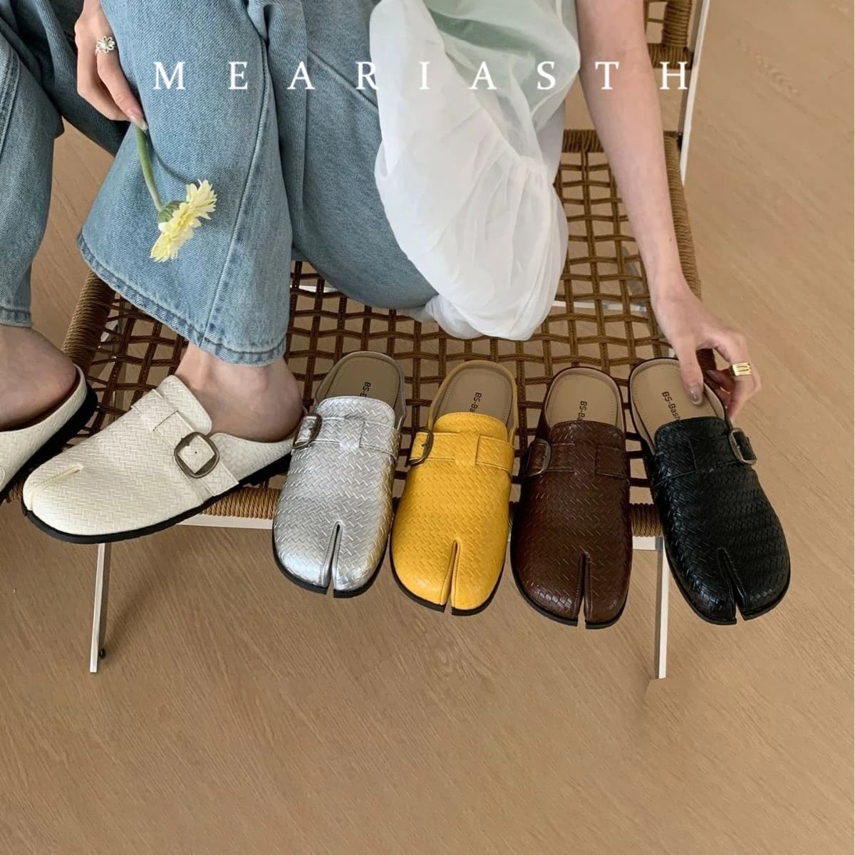 Mules con punta divisa 2026 da donna, scarpe casual con tacco piatto, ciabatte comode da esterno, sandali Tabi da spiaggia, mules con fondo morbido