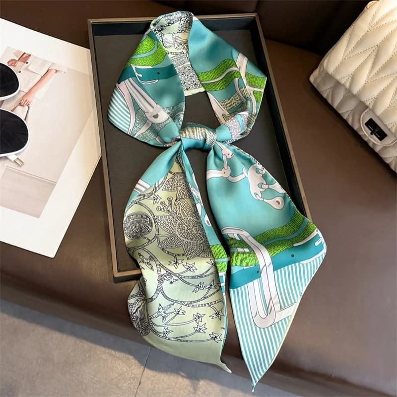 Sciarpa in Seta Stampata Fronte-Retro da Donna, Sottile Nastro Lungo alla Moda, Sciarpe Sottili da Donna, Nastro per Borsa, Sciarpe Carine per il Collo