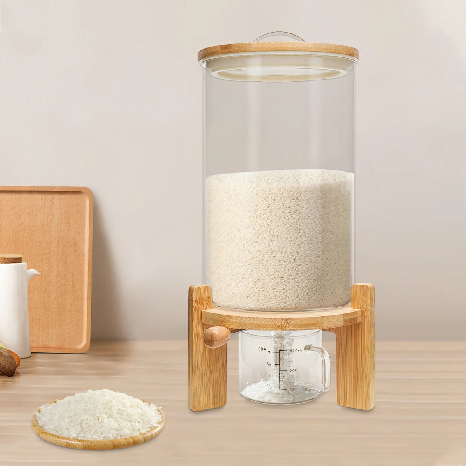 1.98gal Food Storage Dispenser, Cereal Container with Triangular Stand for Rice, Flour and Dry Food