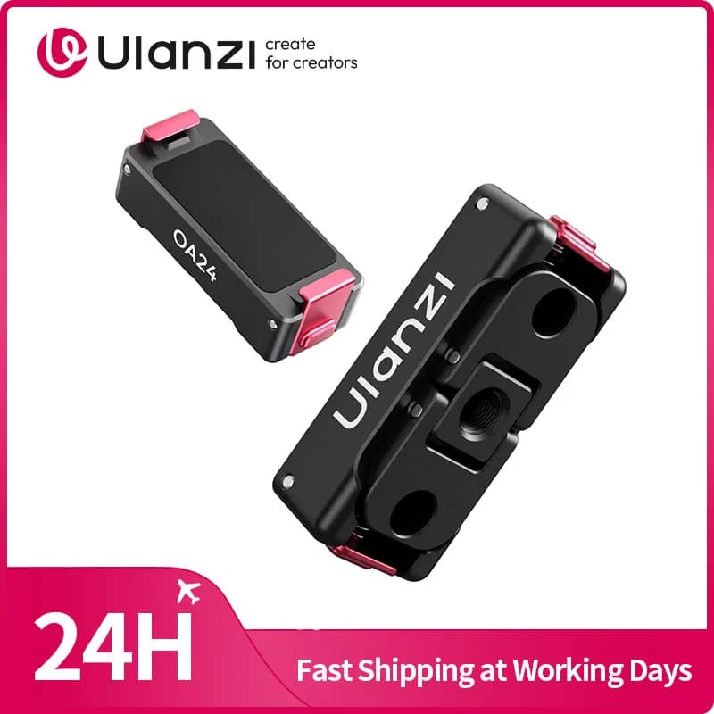 Adattatore magnetico in metallo Ulanzi a sgancio rapido per DJI Action 6/Nano con doppio morsetto e foro filettato da 1/4 di pollice, supporto magnetico bifacciale