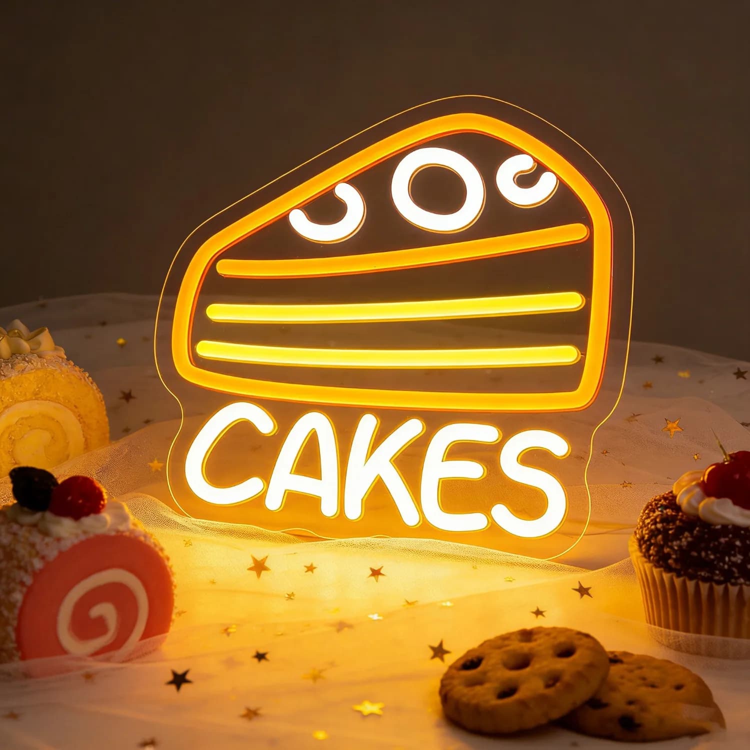 Insegna LED Neon Dimmerabile a Forma di Fetta di Torta, Illuminazione Colorata per Panetterie, Caffetterie, Pasticcerie, Feste, Compleanni, Decorazione Murale per Casa