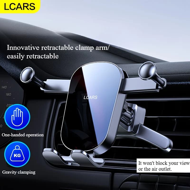 Car Air Vent Phone Holder Foldable Universal Gravity Lock Dashboard Mount Compatible Large Screen Mobile Devices Bracket