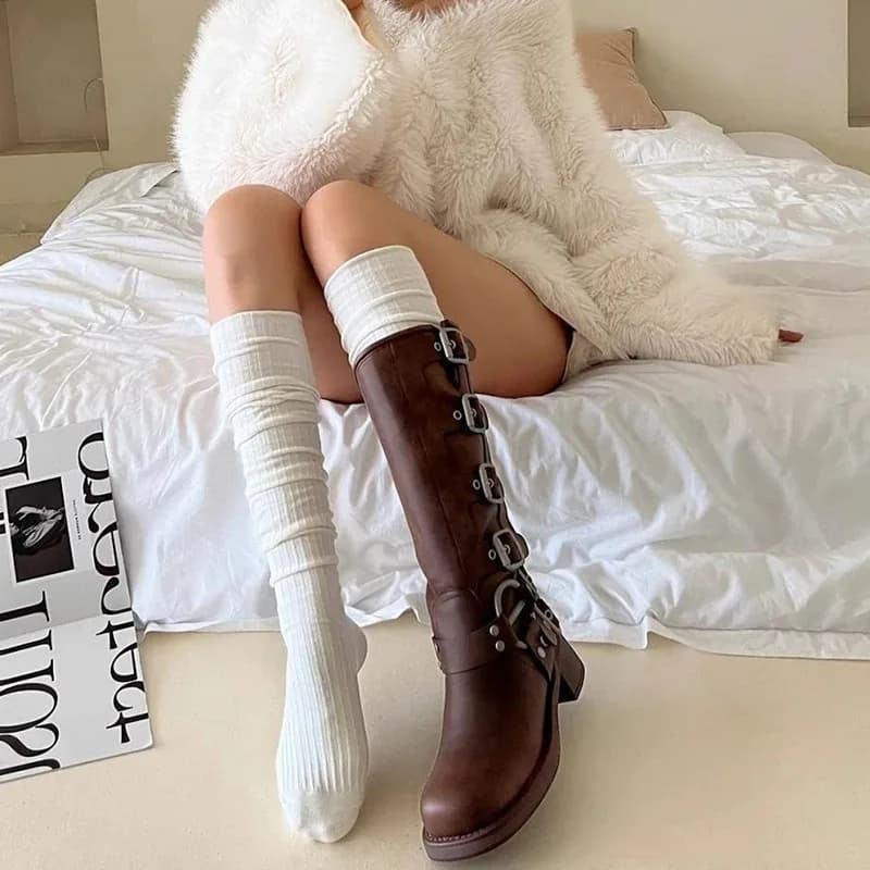 3 Paia di Calze in Cotone Primaverili al Ginocchio, Women's White Socks, Fashion Modeling Socks for Girls, Pneumatic Socks, High Ginocchio Socks