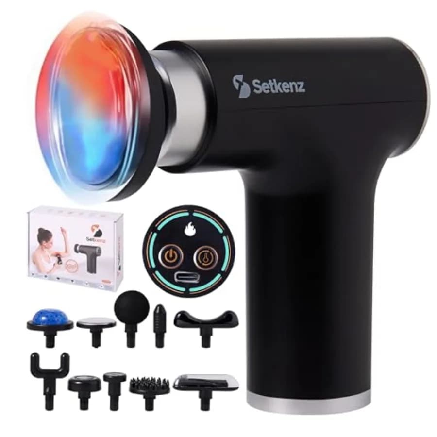 Massage Gun with Warm and Cold Heads, Deep Muscular Massage to Relieve Pain, 10 Heads, Silent, Portable, Hot Therapy/Steel