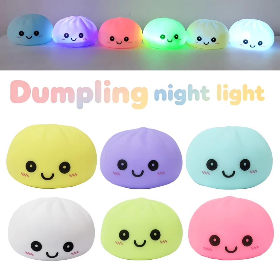 Simulation Baozi Toy Night Light Soft Dumplings Soft Cute Steamer Birthday Gift Prank Props Colorful Dumping Toy Squishy Gifts