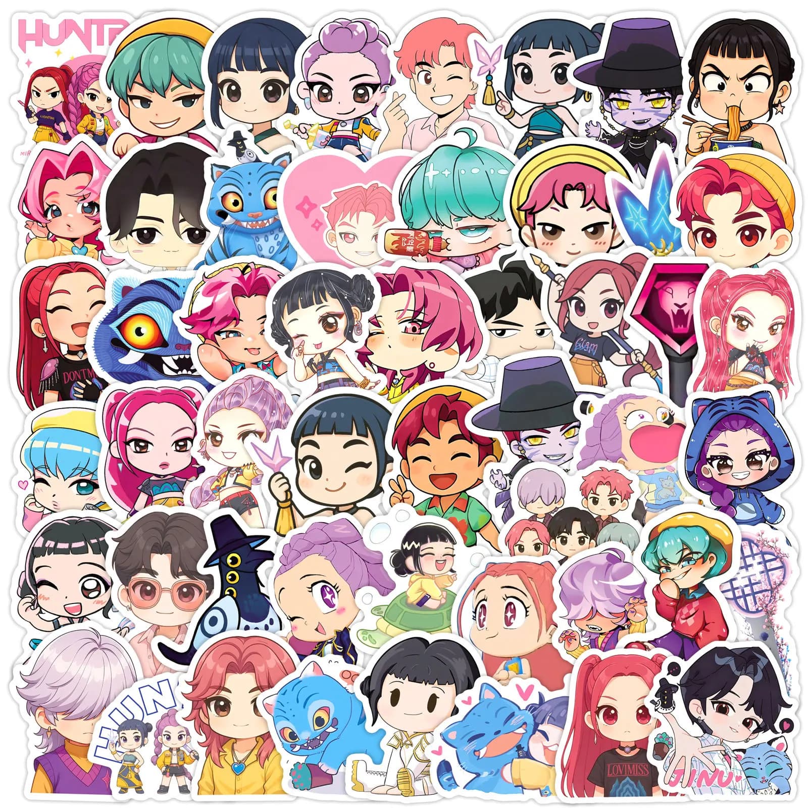 50 Pezzi Adesivi Cartoon Carini Impermeabili, Decalcomanie Kpop per Laptop, Skateboard, Valigie, Telefono, Chitarra, Bottiglia d'Acqua, Regali per Feste