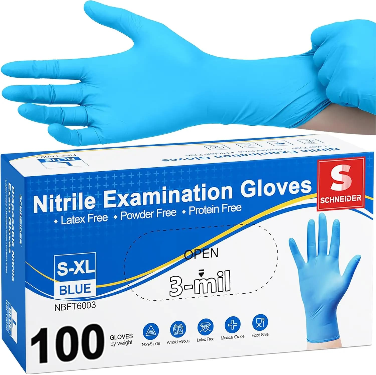 Guanti Monouso in Nitrile, Blu, Senza Lattice, Senza Polvere, per Pulizie, Cucina, Preparazione Alimenti, Taglia M/L