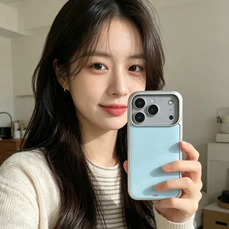 Korean Ins Style Minimalist Milk Blue Advenced Drop Glue Phone Case For iPhone 18 17 Air 16 15 14 13 12 11Pro Max Plus Y2k Cover