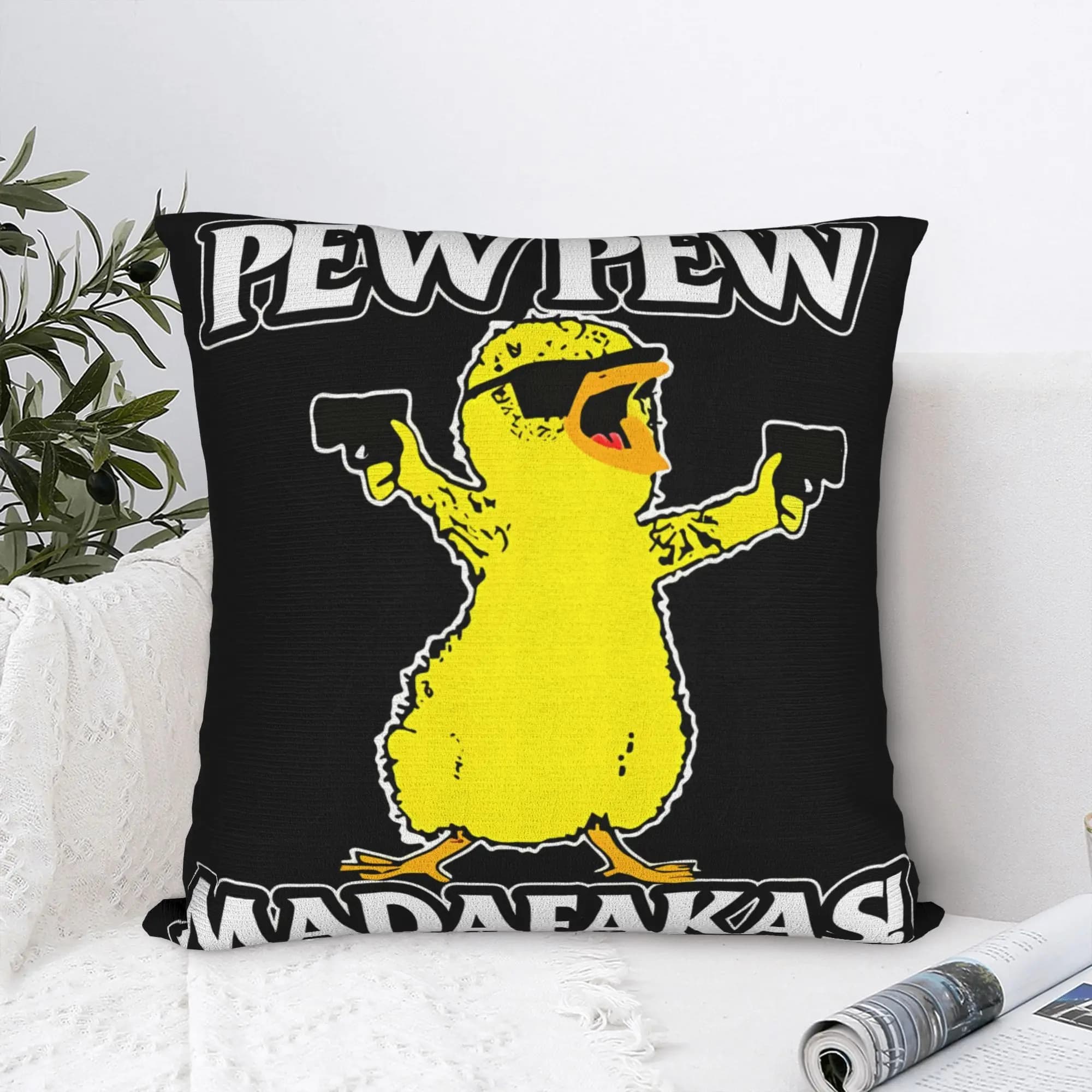 Fodera per cuscino Pew Pew Duck – Divertente arte pop culture per soggiorno, dormitorio e decorazioni per gamer, fodera per cuscino 40x40 cm