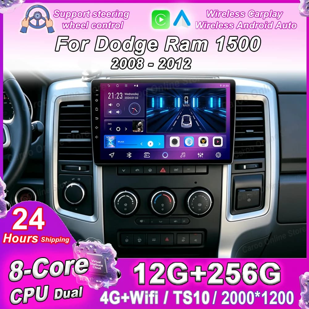 Android 16 Car Dvd Radio Stereo For Dodge Ram 1500 2008 -2012 Auto Multimedia Video Player Carplay GPS Navigation Bluetooth 4G