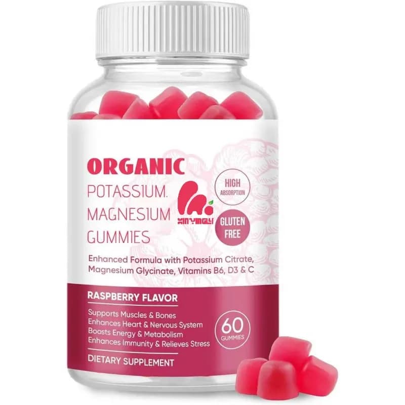 Gommose di Potassio e Magnesio con Vitamina D3, B6, C - Integratori ad Alto Assorbimento di Potassio 99mg e Magnesio Glicinato 250mg