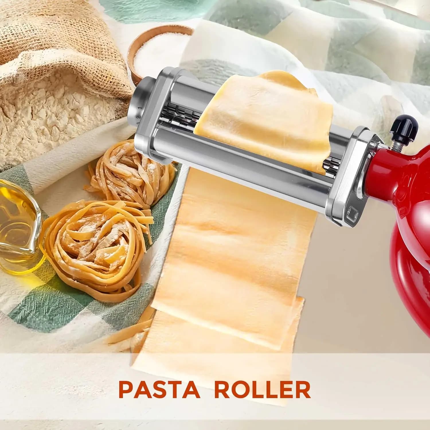 Accessorio per pasta per robot da cucina KitchenAid, accessorio per rullo per pasta in acciaio inossidabile per KitchenAid, 8 marce regolabili.