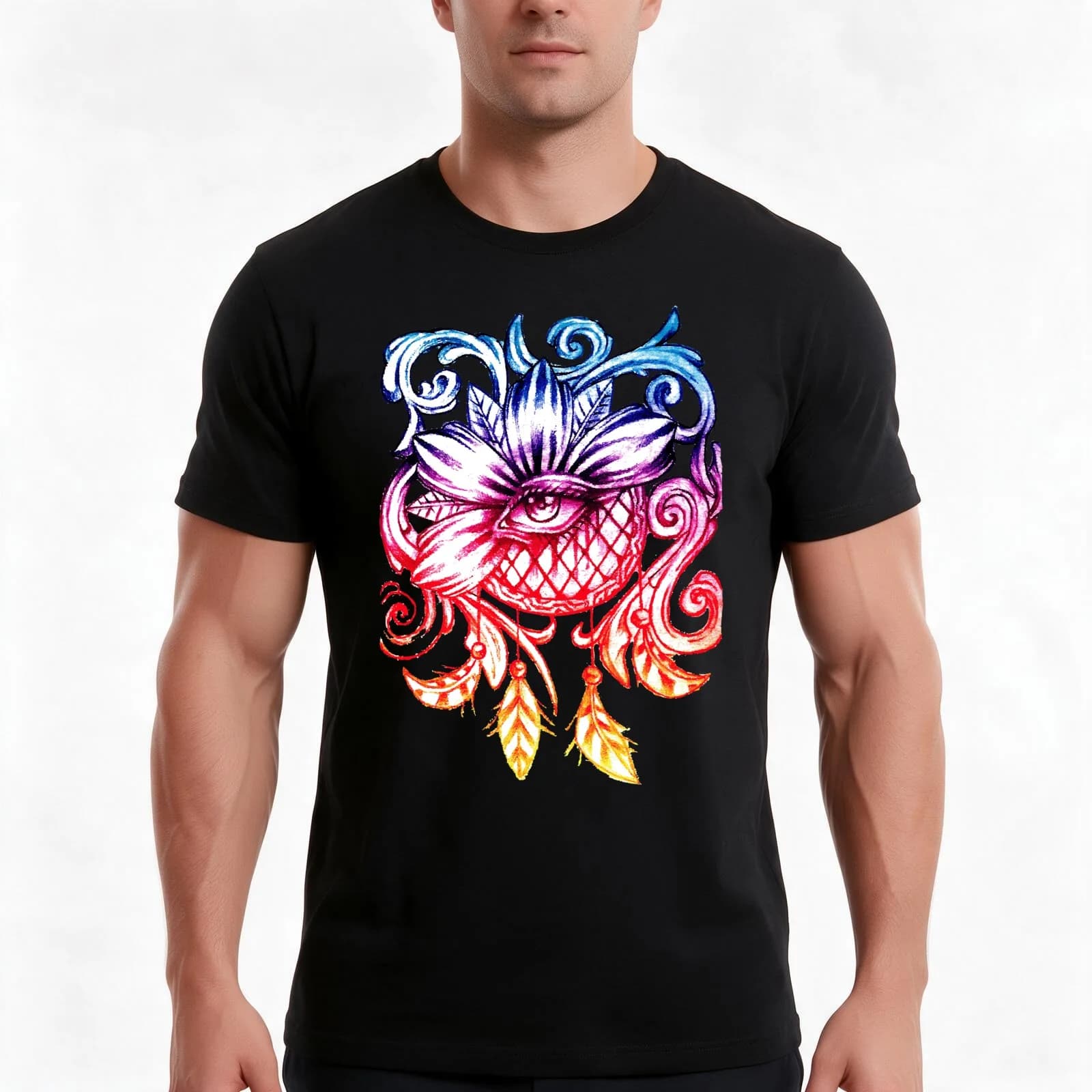 Dream Catcher Eye Flower T-Shirt, Summer Casual Cotton Tee, Oversized Streetwear Tops, Vintage Graphic Print, Unisex Men Women