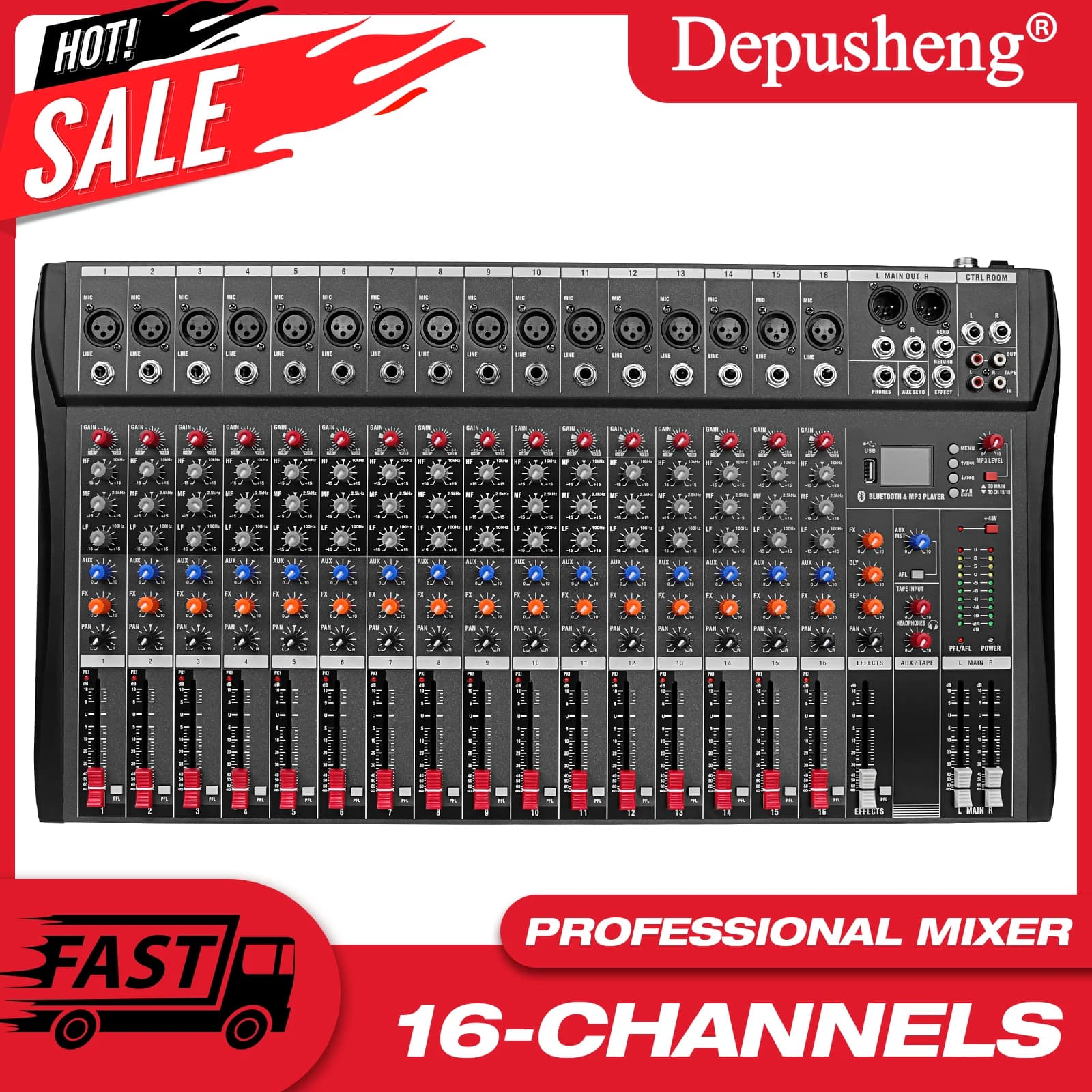 Mixer digitale professionale Blueteeth a 16 canali DJ Musica Karaoke Console di missaggio audio stereo per la registrazione sul palco