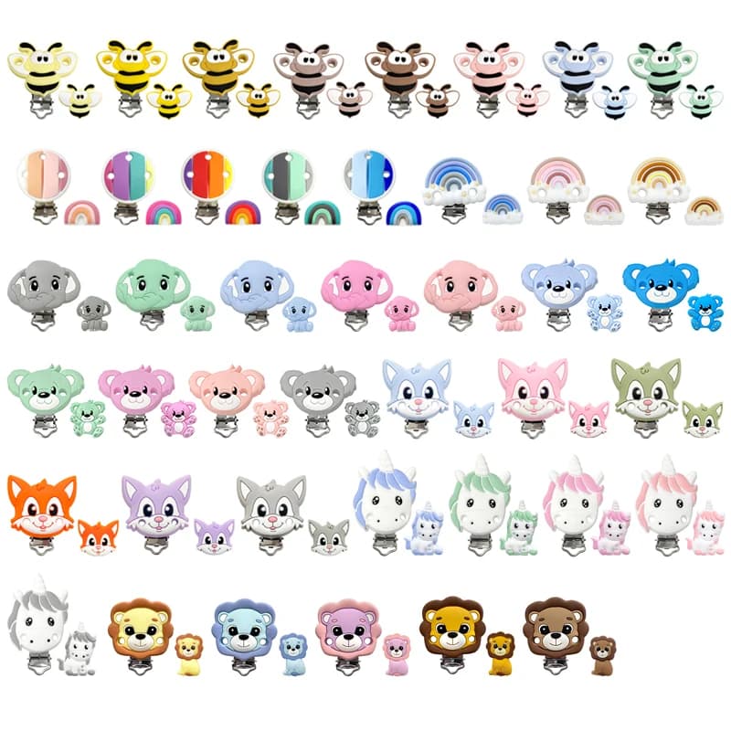 2 pezzi/set Clip per ciuccio in silicone a forma di elefante, leone, orso, perline molari, accessori fai da te per catenella portaciuccio