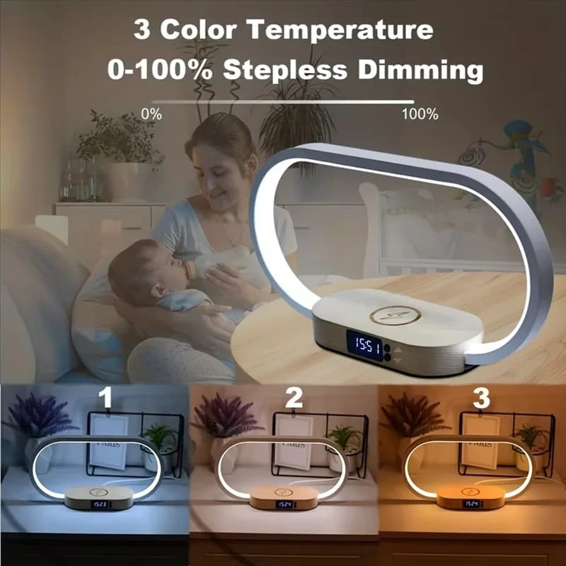 Orologio da tavolo con supporto per caricabatterie wireless multifunzione Lampada da scrivania a LED Luce notturna Stazione di ricarica rapida USB Dock per Iphone -A74P