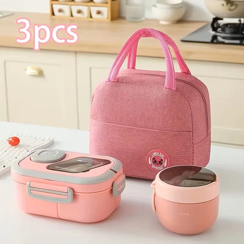 Tyrixma 3 Sets Of Portable Lunch Bags + Boxes + Cups, with A PP Handbag, A Portable Foldable Aluminum Foil Handbag, Handbag, Portable, Suitable For Travel, Work and School.