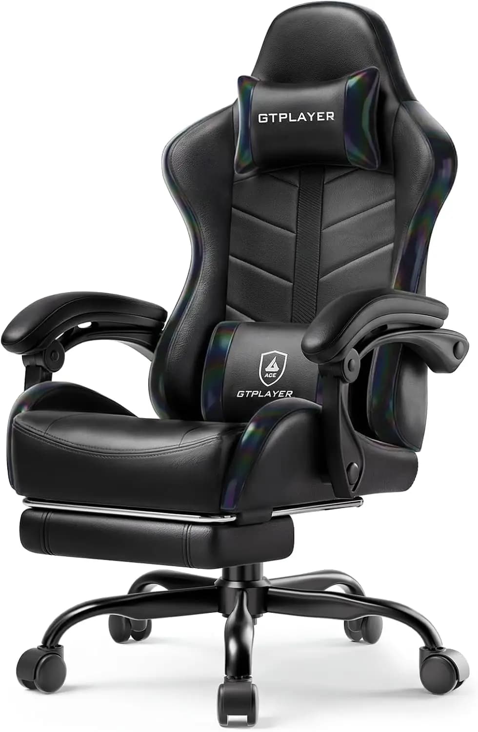 Sedia da Gaming Ergonomica per Computer e Ufficio con Poggiapiedi, Braccioli Regolabili in Altezza 90-155 ° Poggiatesta e Supporto Lombare Reclinabili