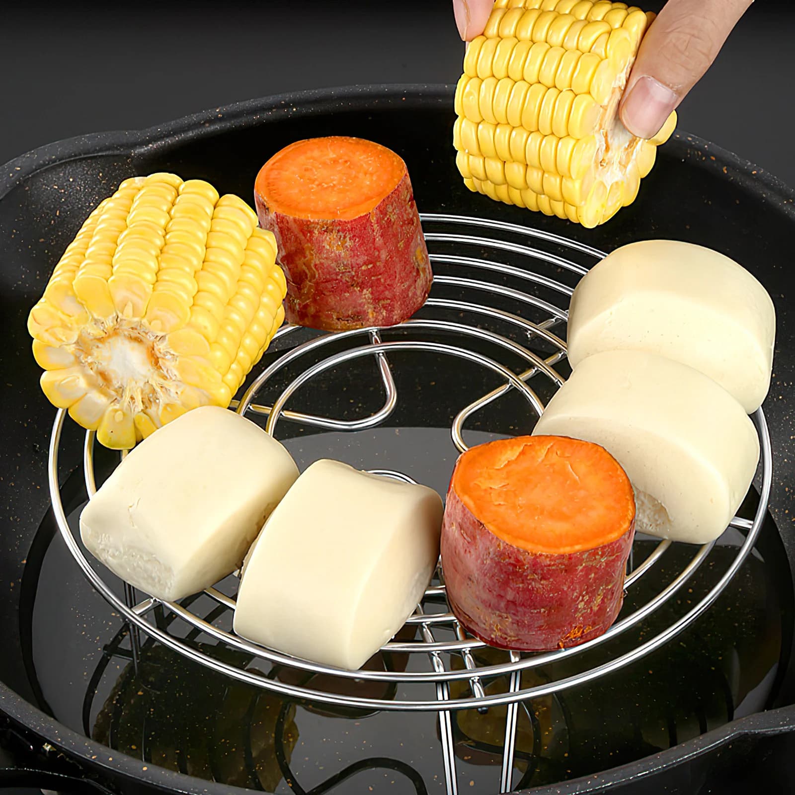 Griglia di raffreddamento rotonda per cottura a vapore in acciaio inossidabile per friggitrice ad aria, filo da cucina, utensile da cucina, supporto per raffreddamento a vapore