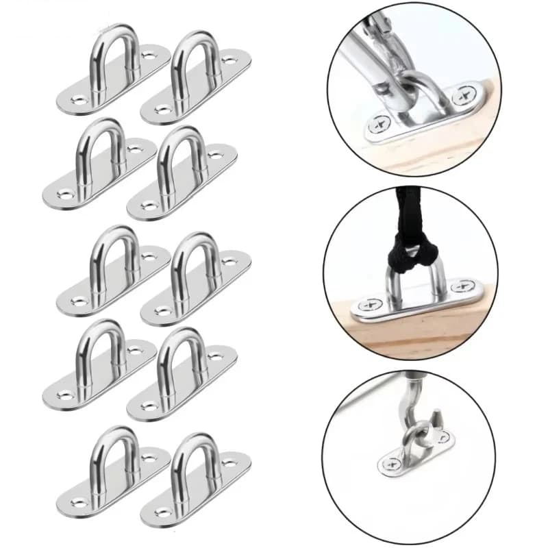 10pcs M5 Stainless Steel Oblong Pad Eye Plate,Marine Hardware Staples Hook Loop Deck Buckle Mount Wall Ceiling U Hanger Ring