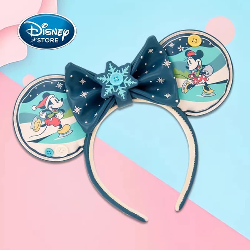 Fascia per capelli Disney Mickey Minnie per pattinaggio sul ghiaccio - Accessorio invernale festivo con fiocco a fiocco di neve - Merchandise ufficiale