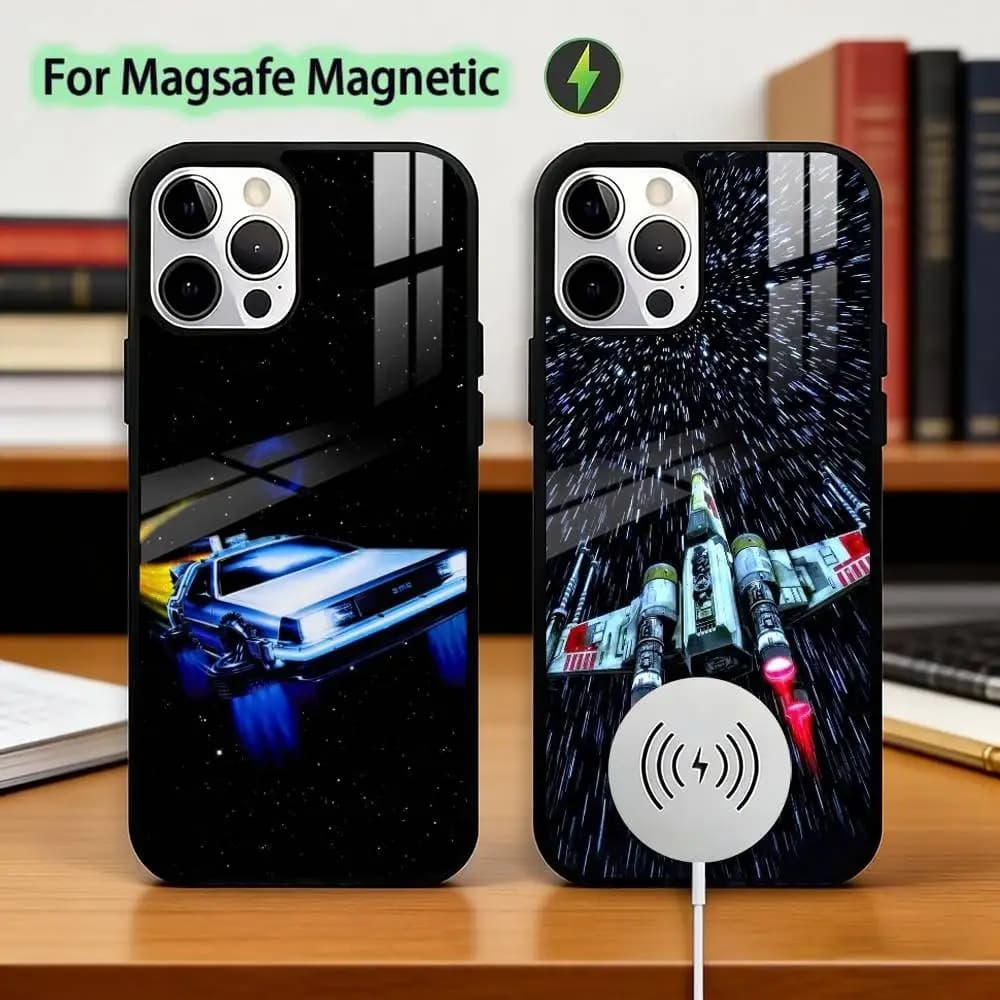 Cover per iPhone con tema del film Ritorno al Futuro per iPhone 17, 16, 15, 14, 13, 12, 11 Plus, Pro, magnetica con ricarica wireless MagSafe