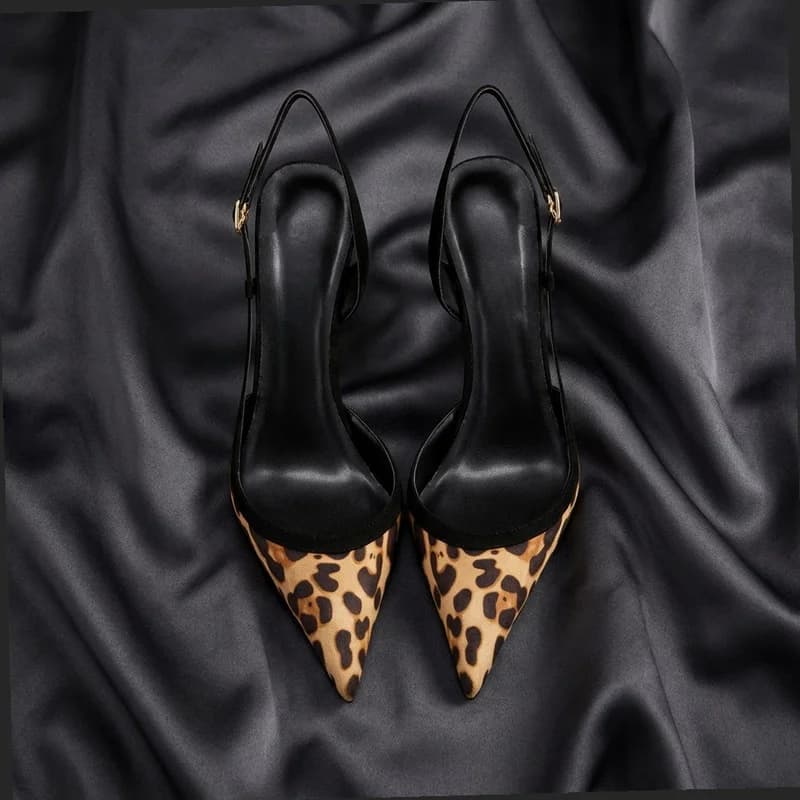 Yuejinlong #YJ26-802, Black Suede Leopard-Print Ankle-Strap Sandals, Open-Toe Stiletto Heels, Party-Fashion 2026 New