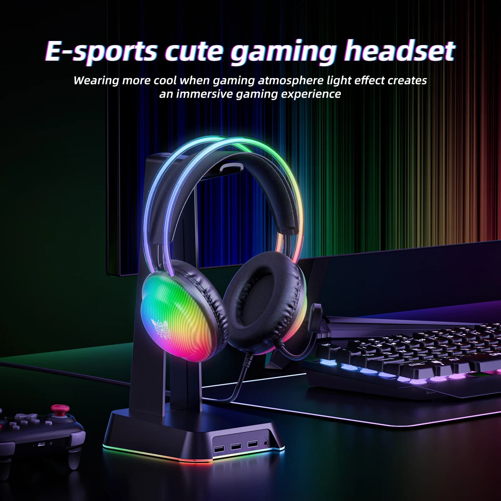 Cuffie da gioco ONIKUMA, cuffie cablate per PC, PS4 con luce RGB, microfono flessibile HD, auricolari per giochi su Xbox, PS5 e computer.
