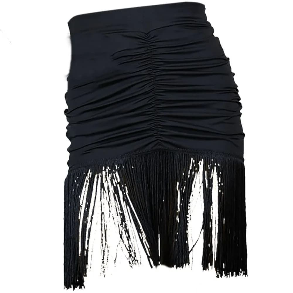 Encryption Tassel Skirt Pleated Practice Outfit, Dancing Half Skirt, Latin Dance Costume, Female Adult