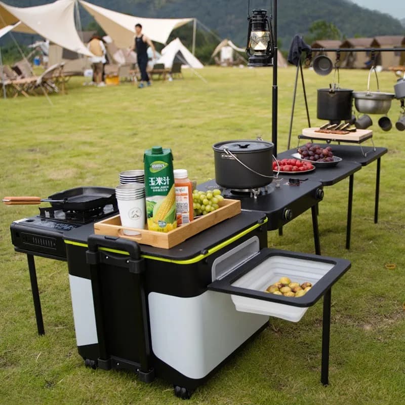 Cucina da campeggio esterna Fornello portatile integrato da campeggio Cucina mobile portatile da viaggio con guida autonoma