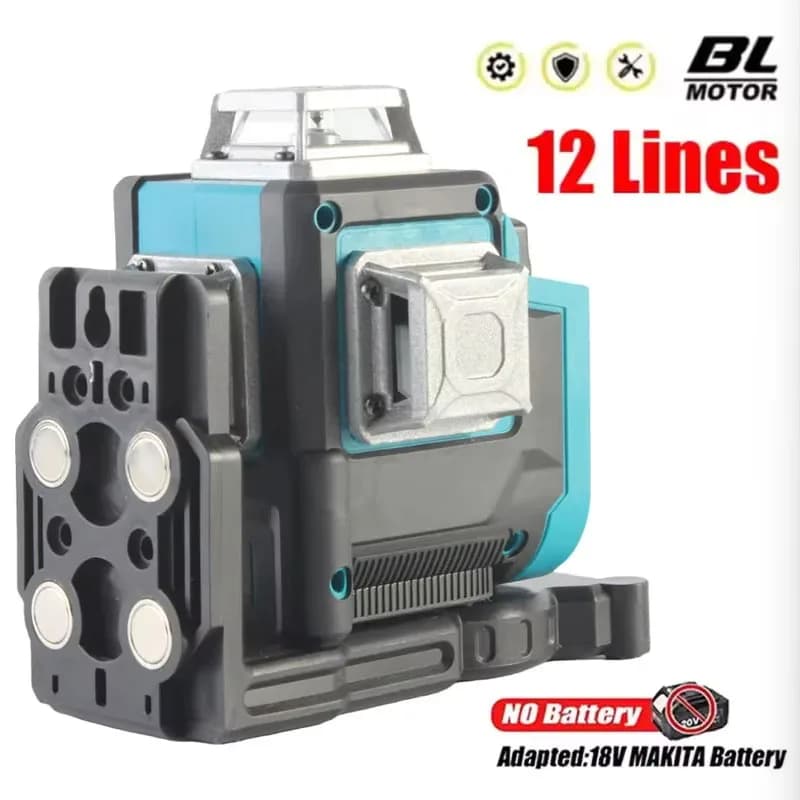 Livello laser a 12 linee Misuratore di raggi verdi orizzontali e verticali 3D Strumenti autolivellanti per batteria Makita 18V